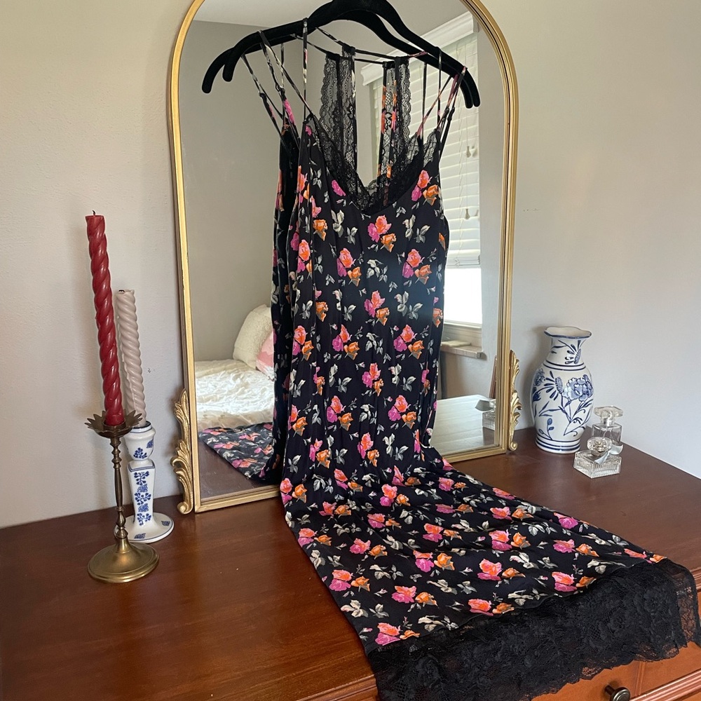 Zara Trafaluc Collection Floral Lace Trim Slip Midi Dress
